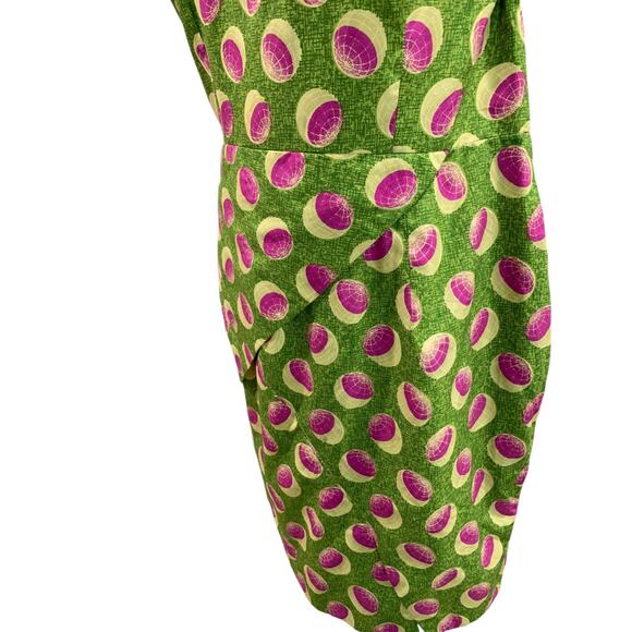 Medium Vintage 1960s One Shoulder Sheath Dress Green Pink - Picture 8 of 9